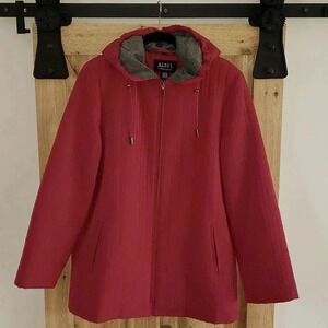 Aeros by Kristen Blake Red Quilted Hooded Coat Zip Front Fleece Lined La…